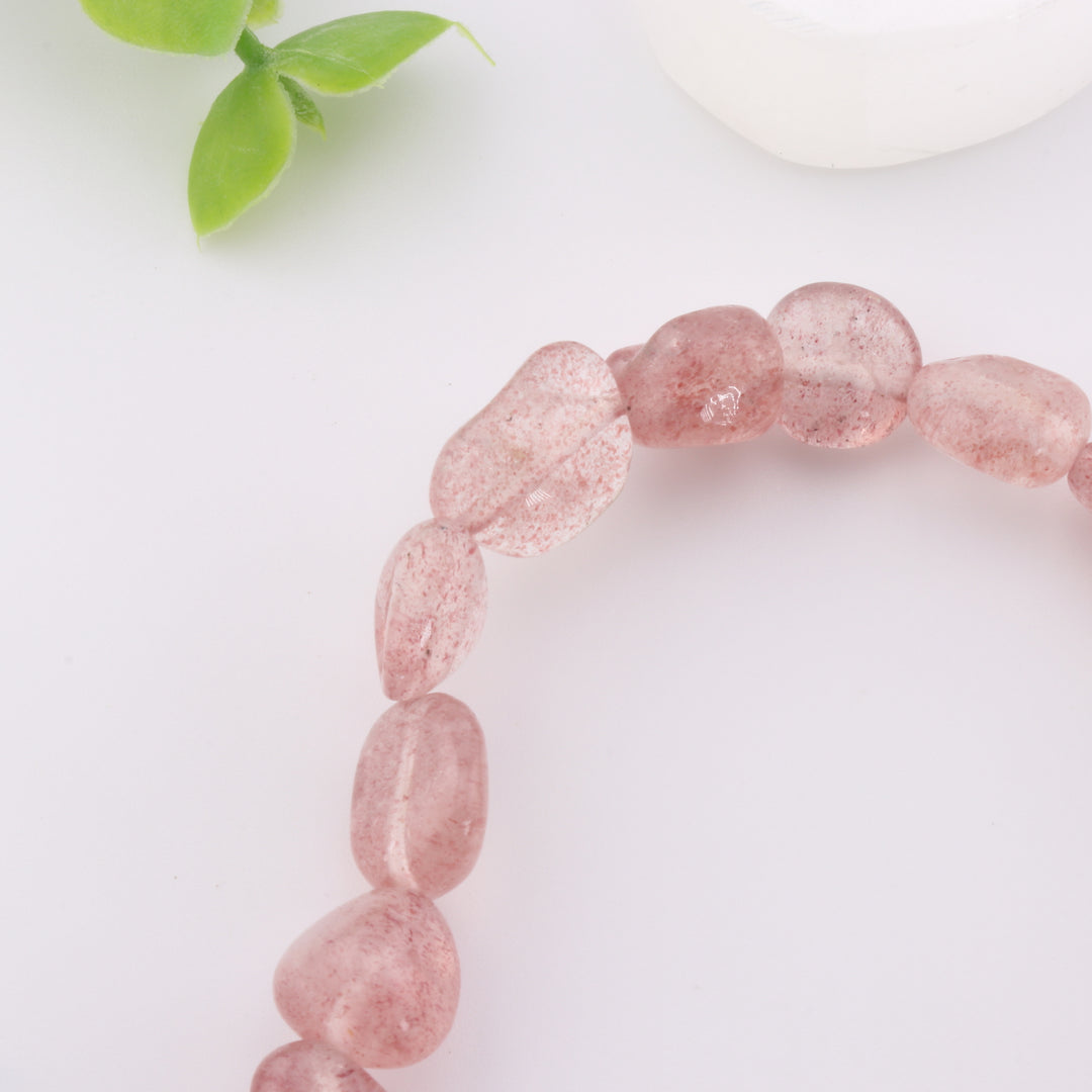 Bracelet en quartz fraise naturel, forme libre, sans métal, 6-8 mm, accessoire artisanal en pierres précieuses