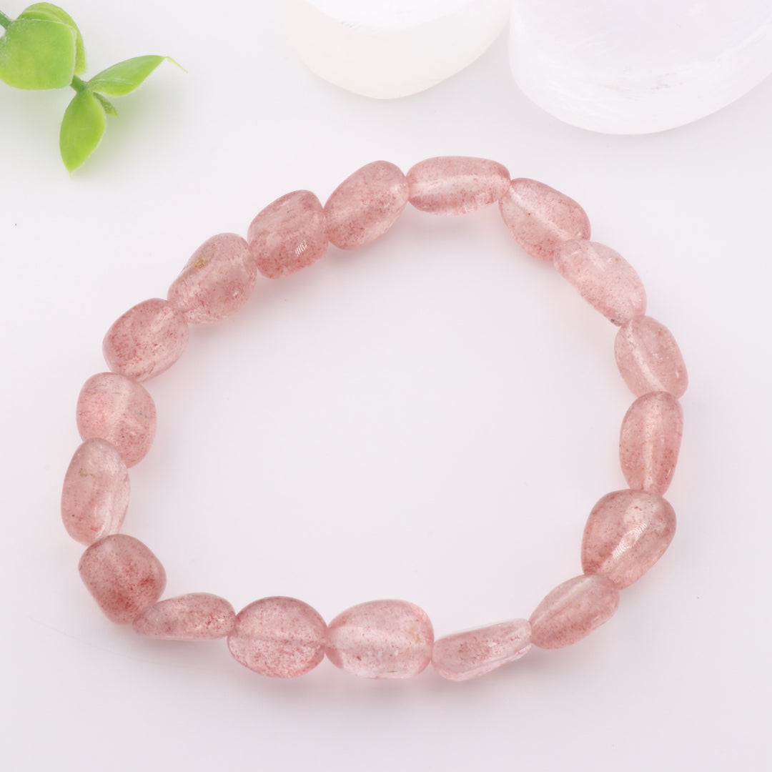 Bracelet en quartz fraise naturel, forme libre, sans métal, 6-8 mm, accessoire artisanal en pierres précieuses