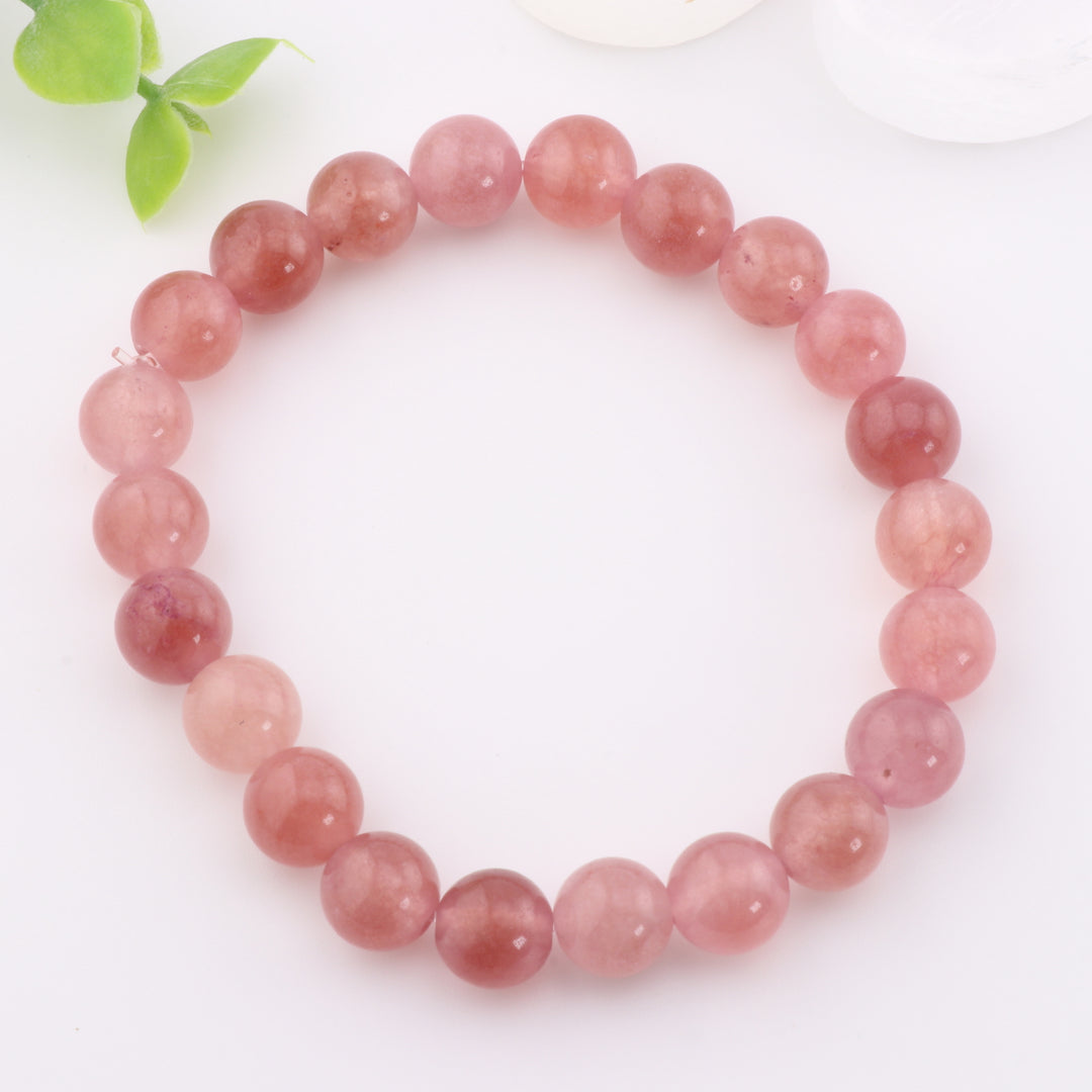 Bracelet en quartz fraise naturel - Sans métal, 8 mm, Love Stone