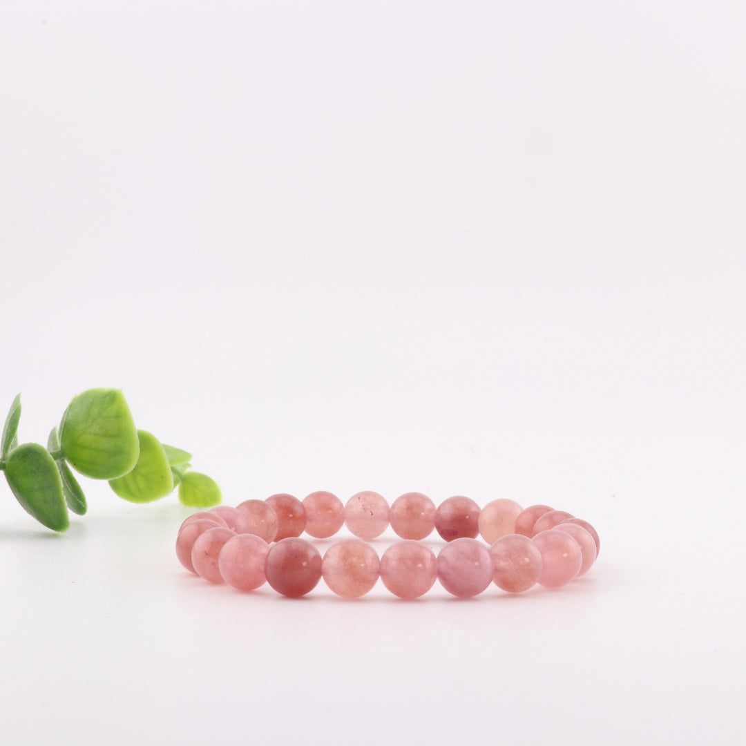 Bracelet en quartz fraise naturel - Sans métal, 8 mm, Love Stone