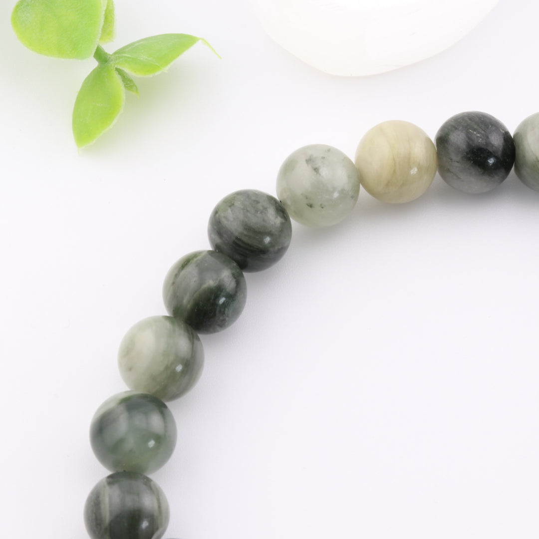 Pulsera de cuarzo rutilado verde natural (sin metal, 8 mm) - Equilibrio energético y estilo moderno