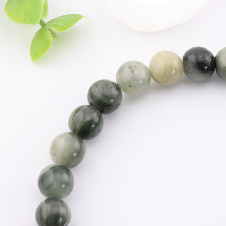 Pulsera de cuarzo rutilado verde natural (sin metal, 8 mm) - Equilibrio energético y estilo moderno