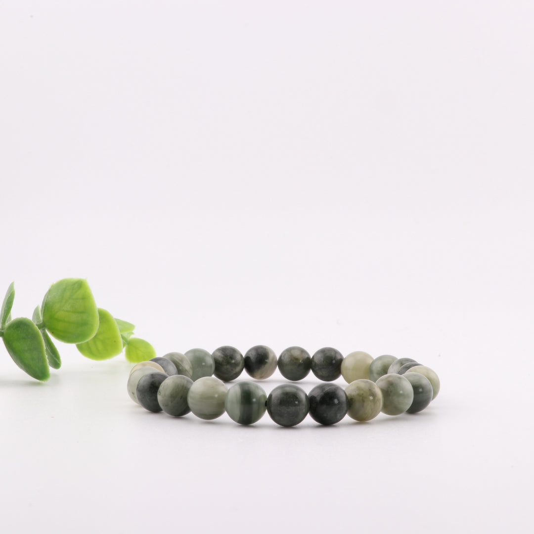 Pulsera de cuarzo rutilado verde natural (sin metal, 8 mm) - Equilibrio energético y estilo moderno