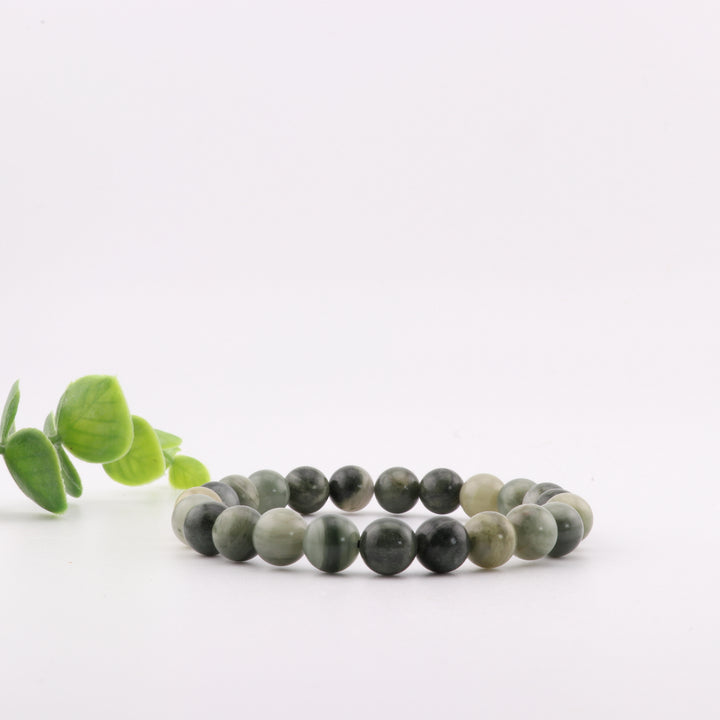 Pulsera de cuarzo rutilado verde natural (sin metal, 8 mm) - Equilibrio energético y estilo moderno