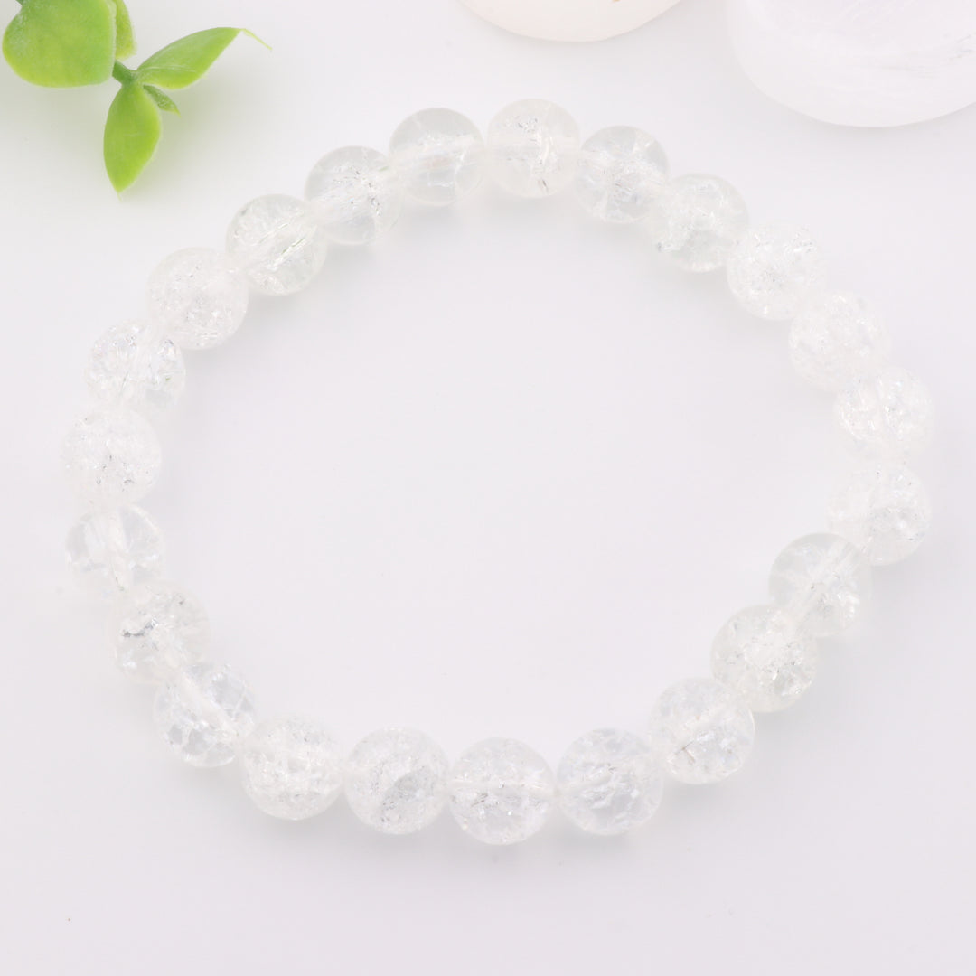 Pulsera de cuarzo craquelado natural (sin metal, 8 mm) - Joyería de sanación y meditación