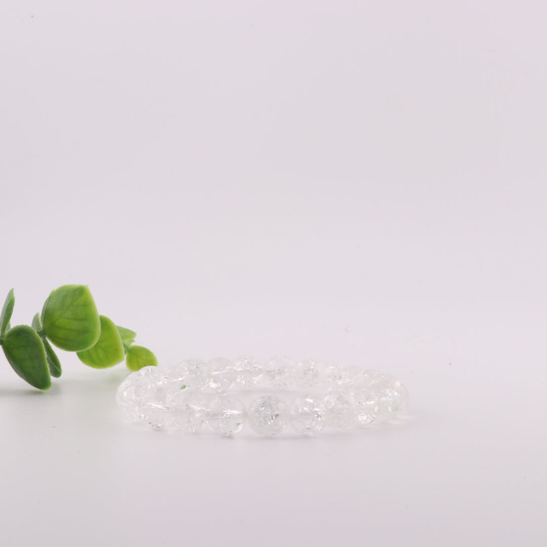 Pulsera de cuarzo craquelado natural (sin metal, 8 mm) - Joyería de sanación y meditación