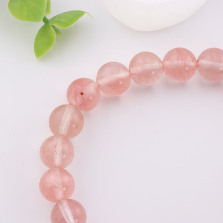 Bracelet en perles de quartz cerise synthétique – Accessoire en pierre précieuse de 8 mm sans métal