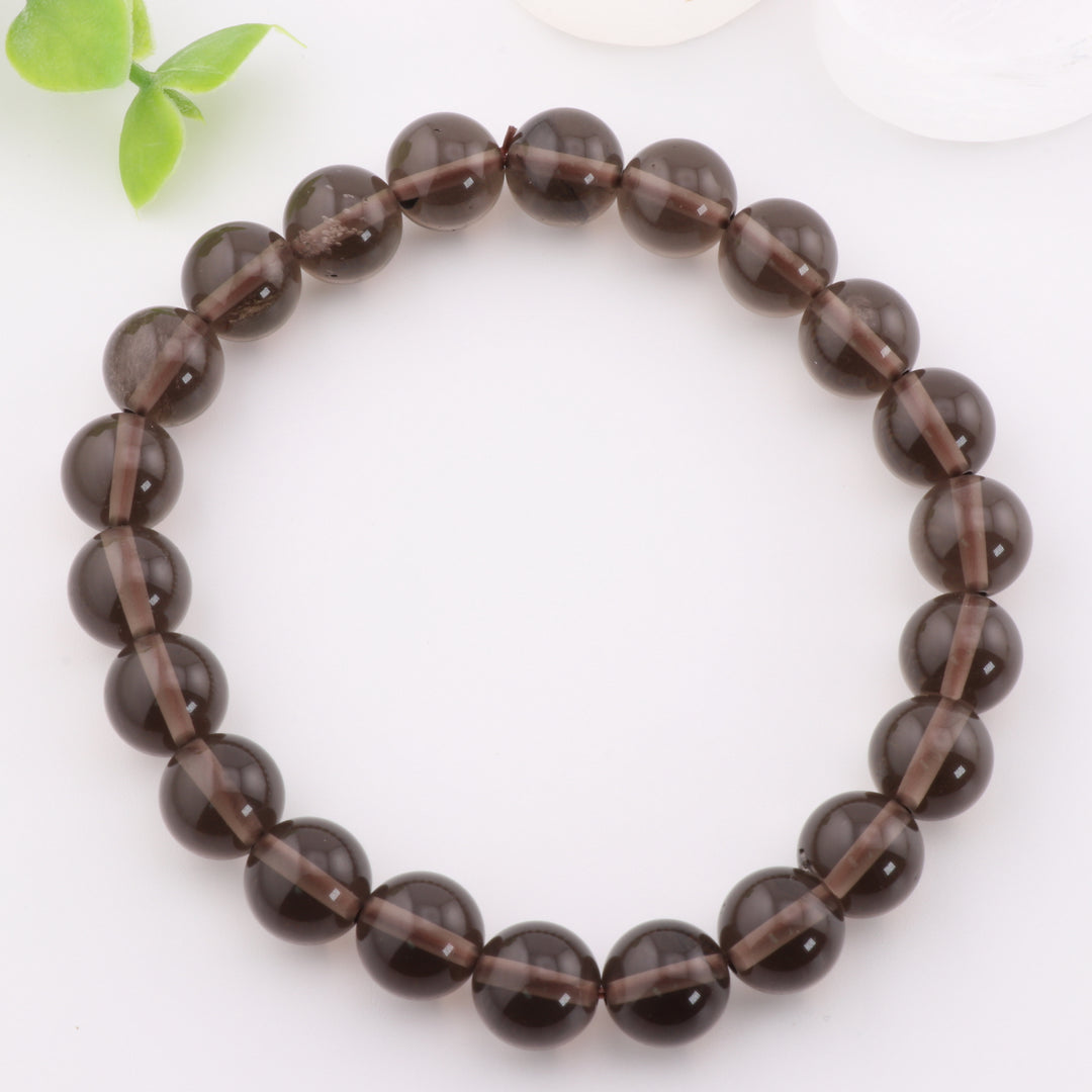 Pulsera de cuarzo ahumado natural sin metal, piedras preciosas redondas de 8 mm