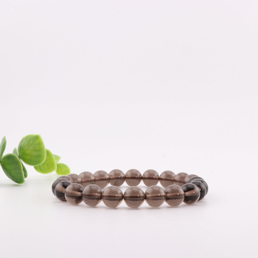 Pulsera de cuarzo ahumado natural sin metal, piedras preciosas redondas de 8 mm