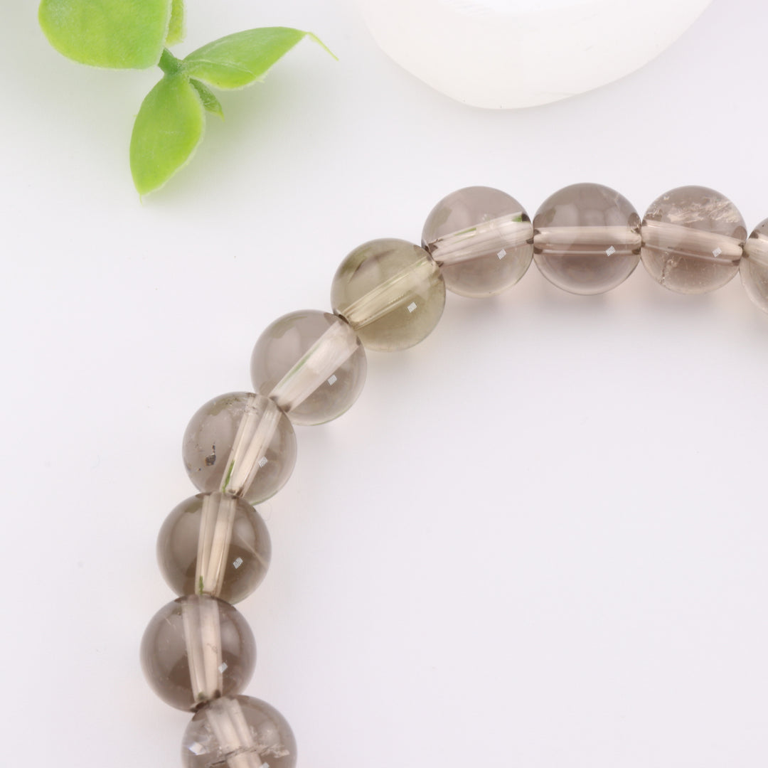 Bracelet en quartz fumé naturel - Sans métal, 8 mm - Accessoire en pierre précieuse ronde