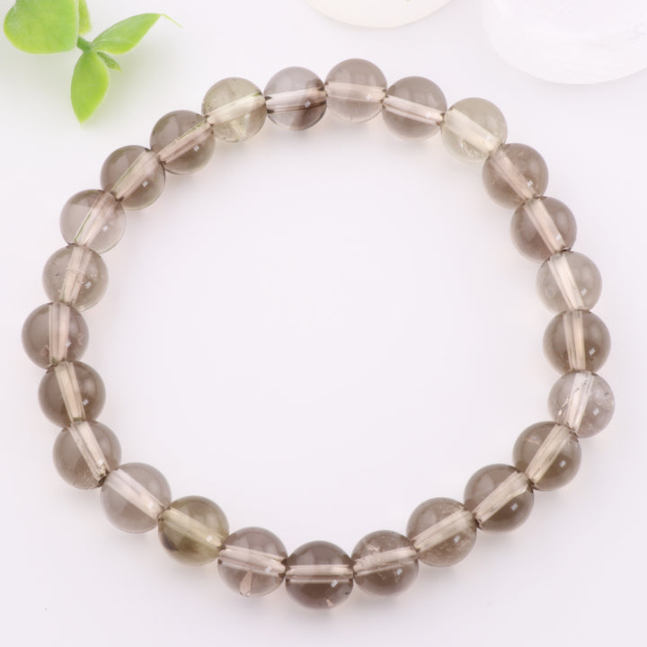Bracelet en quartz fumé naturel - Sans métal, 8 mm - Accessoire en pierre précieuse ronde