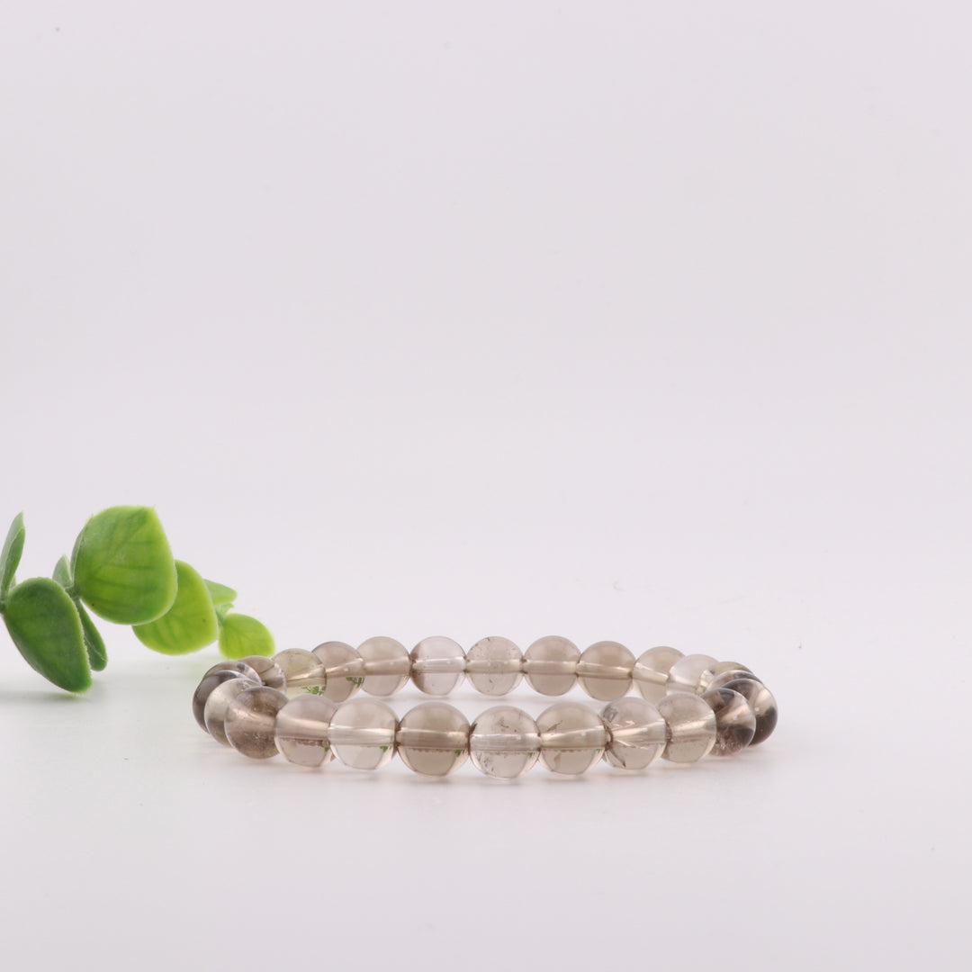 Bracelet en quartz fumé naturel - Sans métal, 8 mm - Accessoire en pierre précieuse ronde