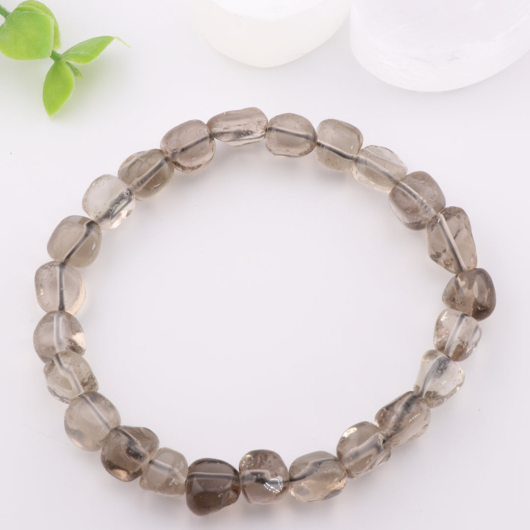Bracelet en quartz fumé naturel, forme libre, sans métal, 6-8 mm - Confiance et style