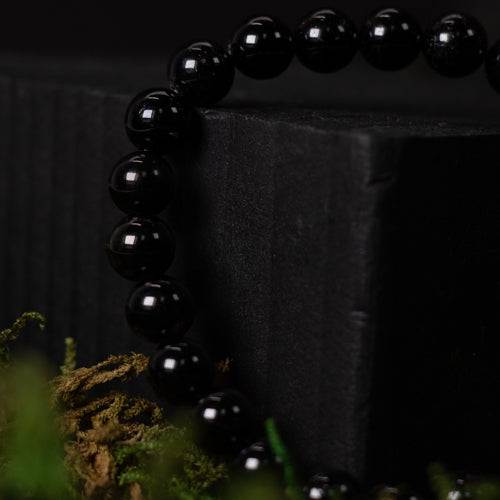 Pulsera de turmalina negra natural de 8 mm, sin metal - Joyería energética
