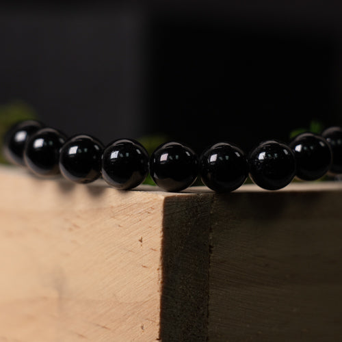 Pulsera de turmalina negra natural de 8 mm, sin metal - Joyería energética