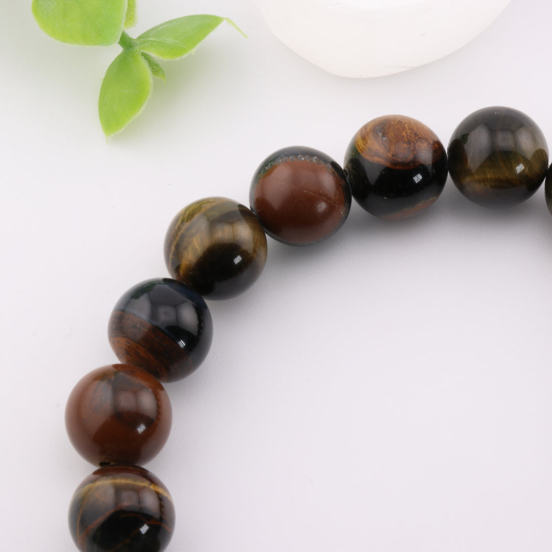 Pulsera artesanal de ojo de tigre natural de 12 mm (sin metal) - Serenity Stone