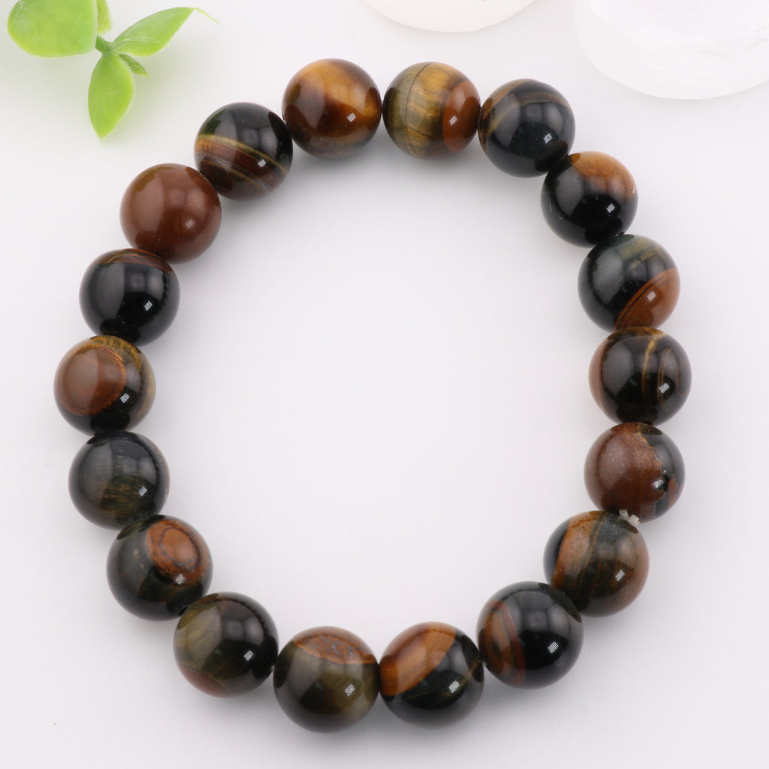 Pulsera artesanal de ojo de tigre natural de 12 mm (sin metal) - Serenity Stone