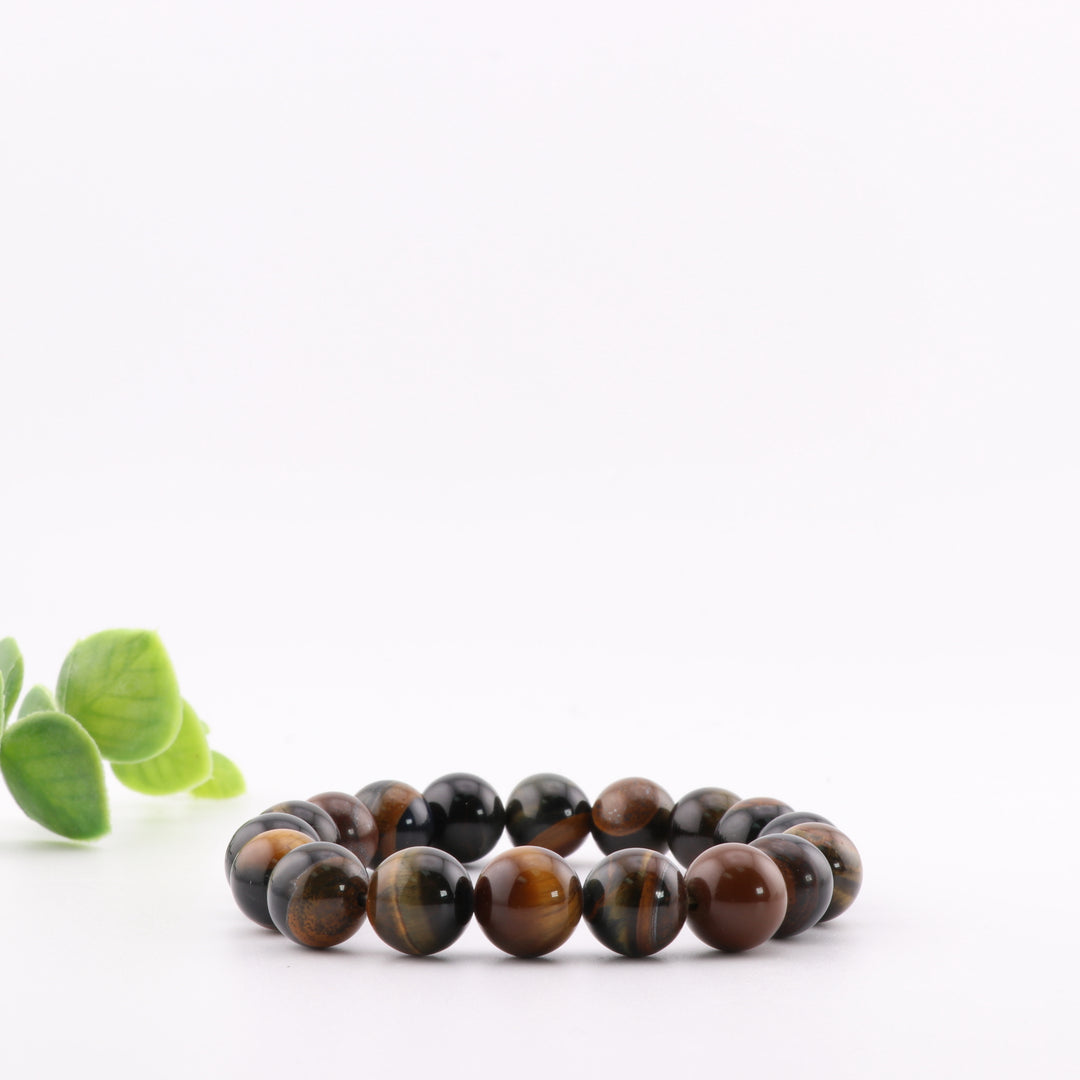 Pulsera artesanal de ojo de tigre natural de 12 mm (sin metal) - Serenity Stone