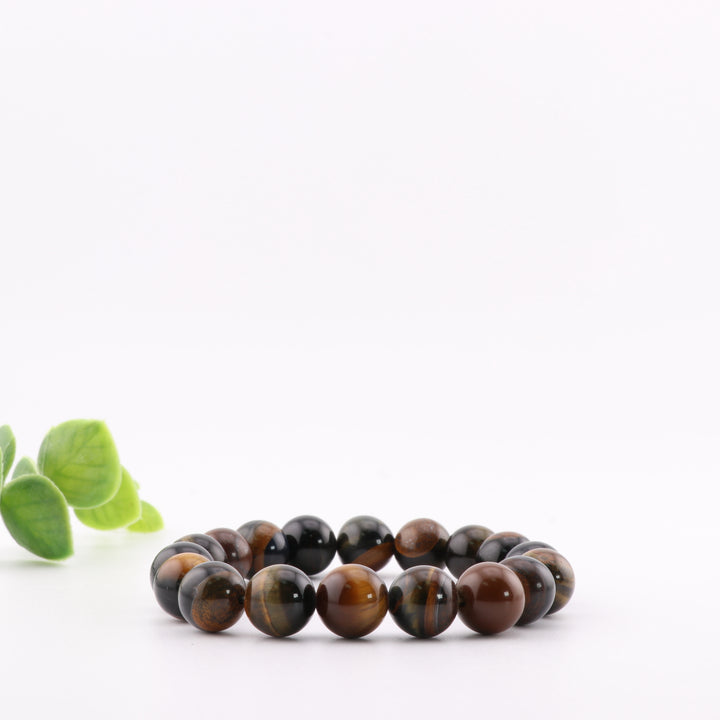 Pulsera artesanal de ojo de tigre natural de 12 mm (sin metal) - Serenity Stone