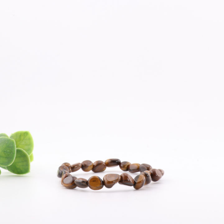 Pulsera de ojo de tigre natural de forma libre (sin metal), 6-8 mm, brillo marrón dorado y energía curativa.