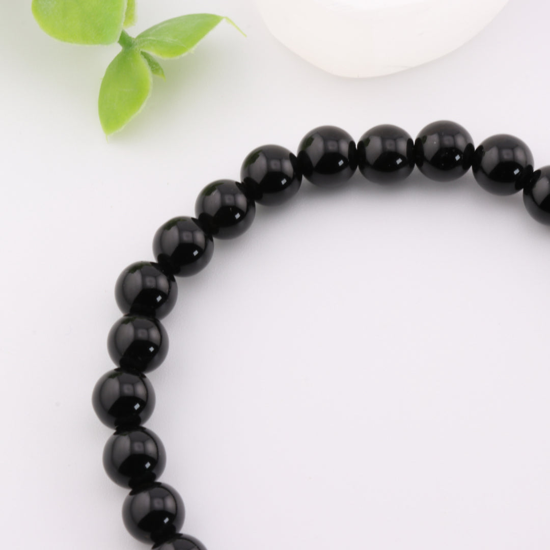 Bracelet en cristal d'obsidienne naturelle - Sans métal, 6 mm - Force, protection, ancrage