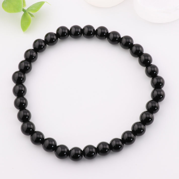 Bracelet en cristal d'obsidienne naturelle - Sans métal, 6 mm - Force, protection, ancrage