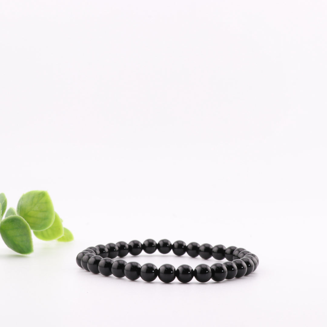 Bracelet en cristal d'obsidienne naturelle - Sans métal, 6 mm - Force, protection, ancrage