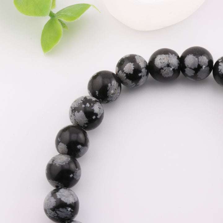 Bracelet en obsidienne flocon de neige naturelle, accessoire sans métal de 8 mm