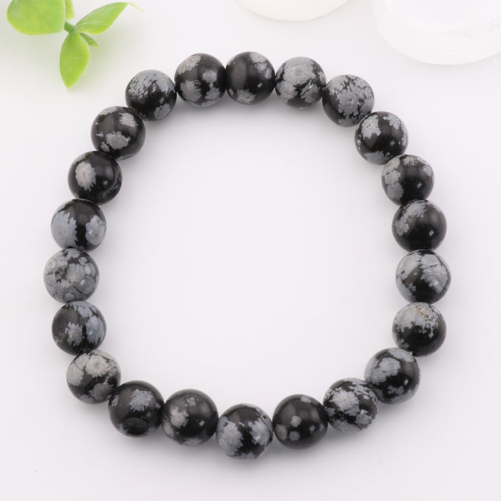 Bracelet en obsidienne flocon de neige naturelle, accessoire sans métal de 8 mm