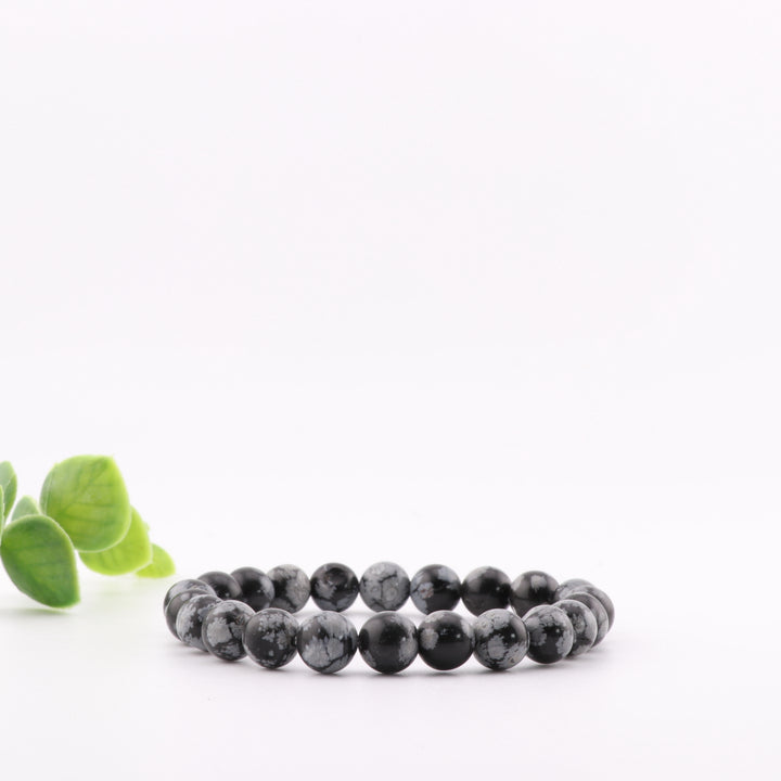 Bracelet en obsidienne flocon de neige naturelle, accessoire sans métal de 8 mm