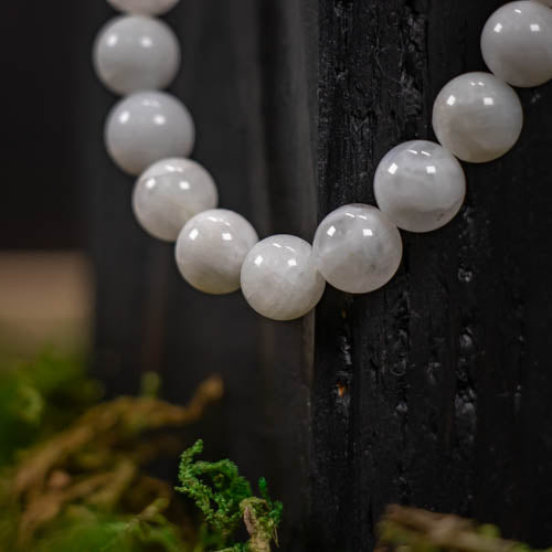 Pulsera de piedra lunar natural - Sin metal, 8 mm - Joyería de piedras preciosas etéreas