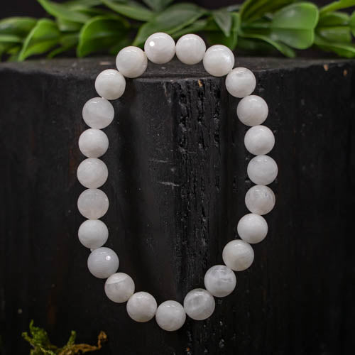Pulsera de piedra lunar natural - Sin metal, 8 mm - Joyería de piedras preciosas etéreas