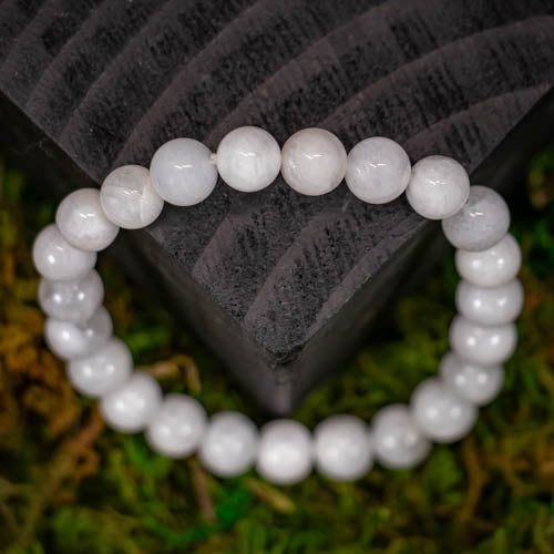 Pulsera de piedra lunar natural - Sin metal, 8 mm - Joyería de piedras preciosas etéreas
