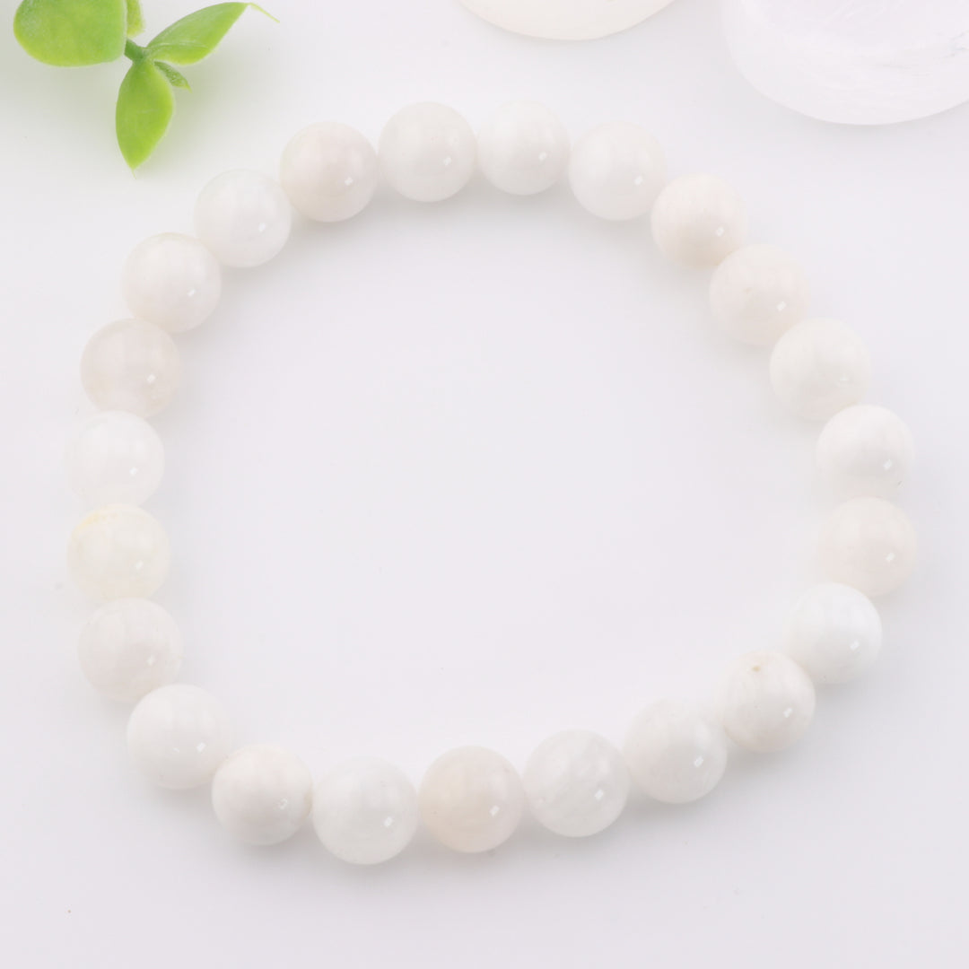 Bracelet en pierre de lune naturelle - Sans métal, 8 mm - Bijoux en pierres précieuses éthérées
