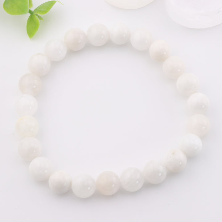 Pulsera de piedra lunar natural - Sin metal, 8 mm - Joyería de piedras preciosas etéreas