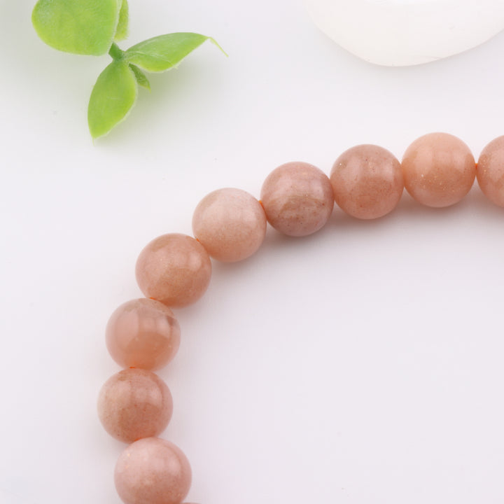 Pulsera de piedra lunar natural de melocotón - Sin metal, 8 mm - Joyería de cristal curativo
