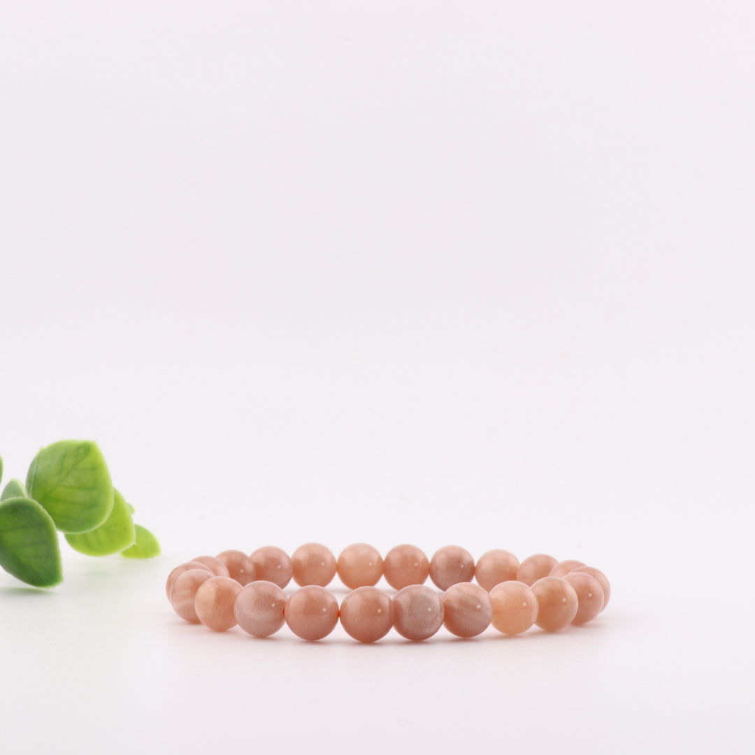 Pulsera de piedra lunar natural de melocotón - Sin metal, 8 mm - Joyería de cristal curativo