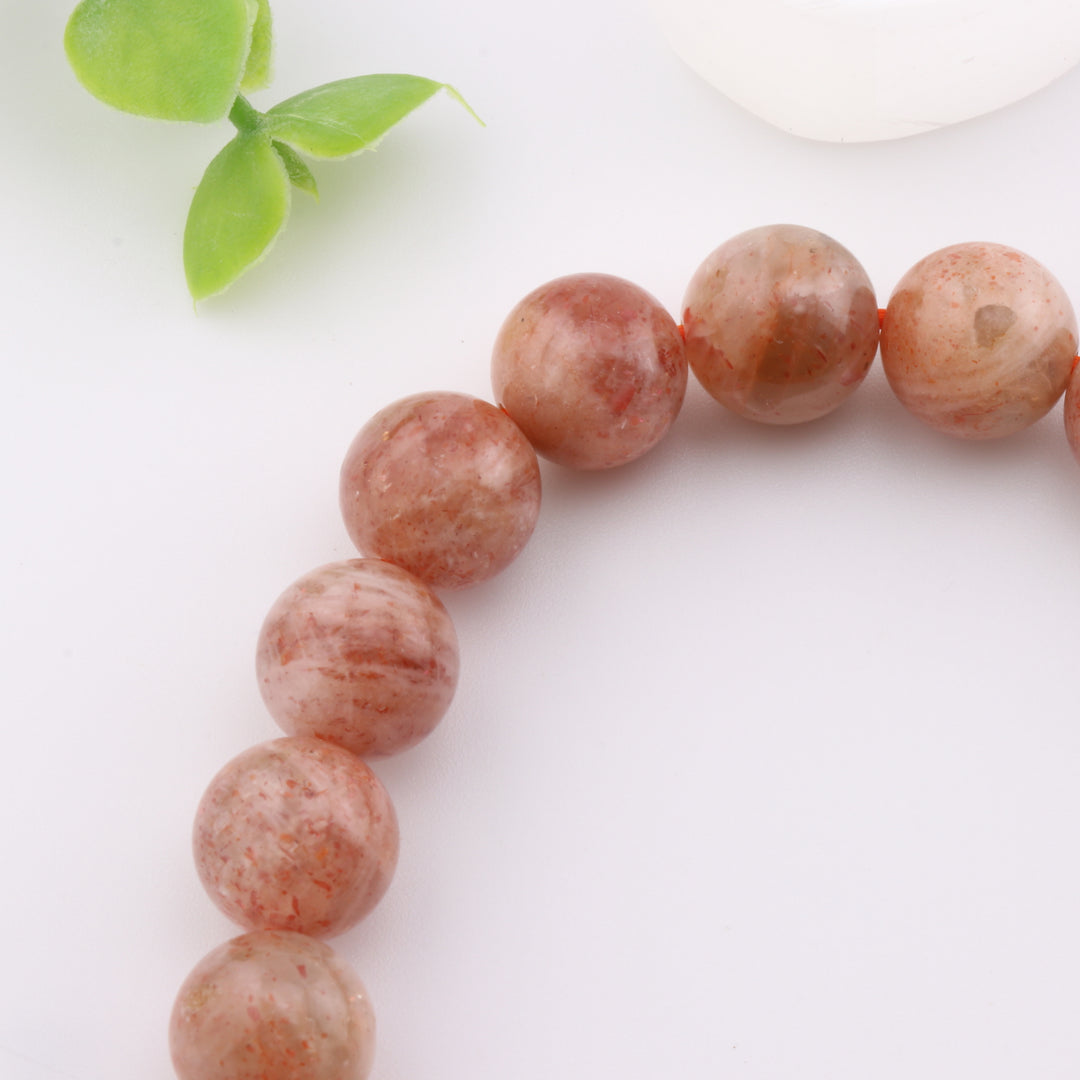 Pulsera de piedra lunar natural color melocotón - Sin metal, 8 mm - Piedra calmante