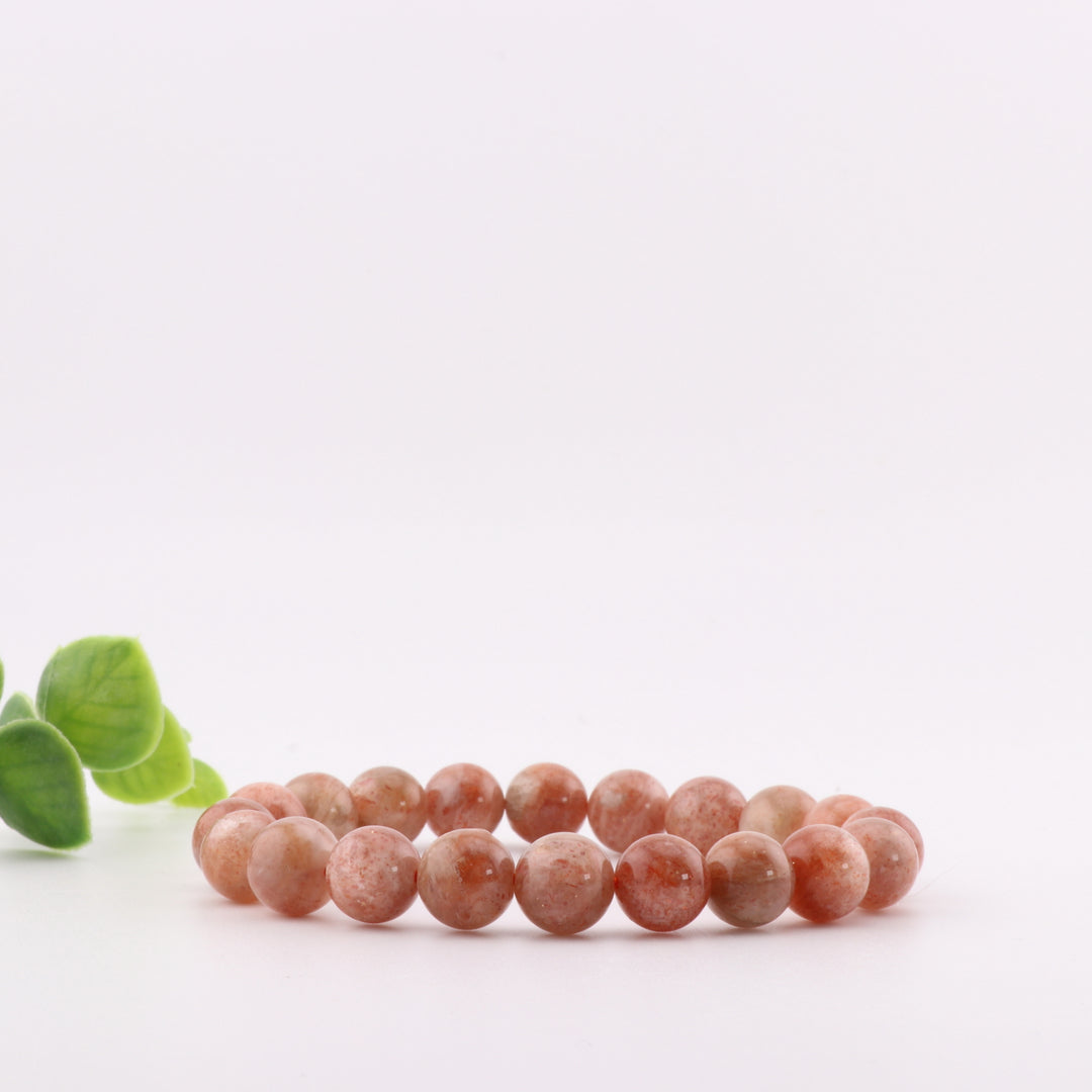 Pulsera de piedra lunar natural color melocotón - Sin metal, 8 mm - Piedra calmante