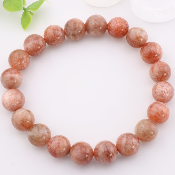 Pulsera de piedra lunar natural color melocotón - Sin metal, 8 mm - Piedra calmante