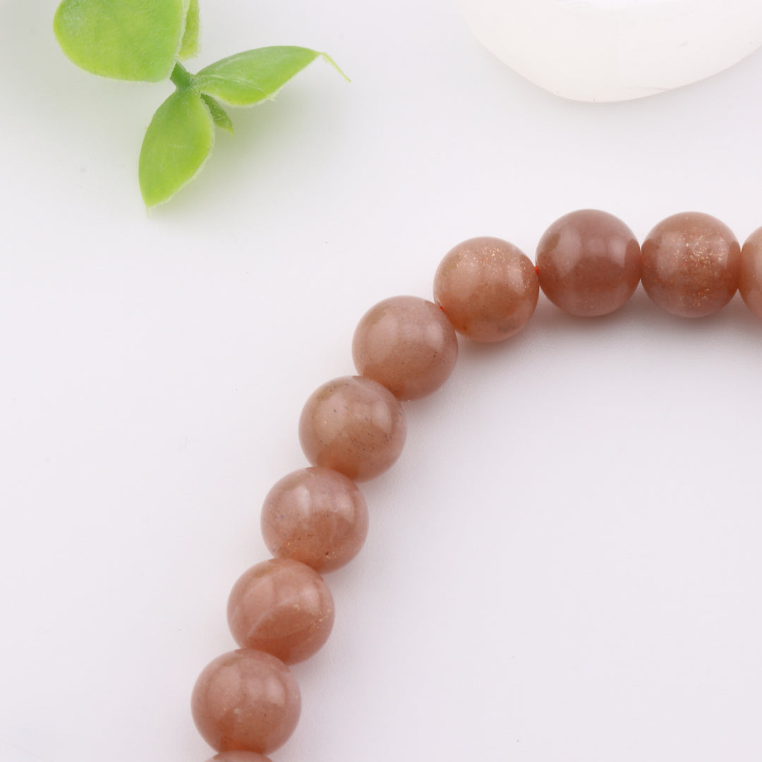 Pulsera de piedra lunar melocotón natural - Sin metal, 8 mm - Joyería de piedras preciosas místicas