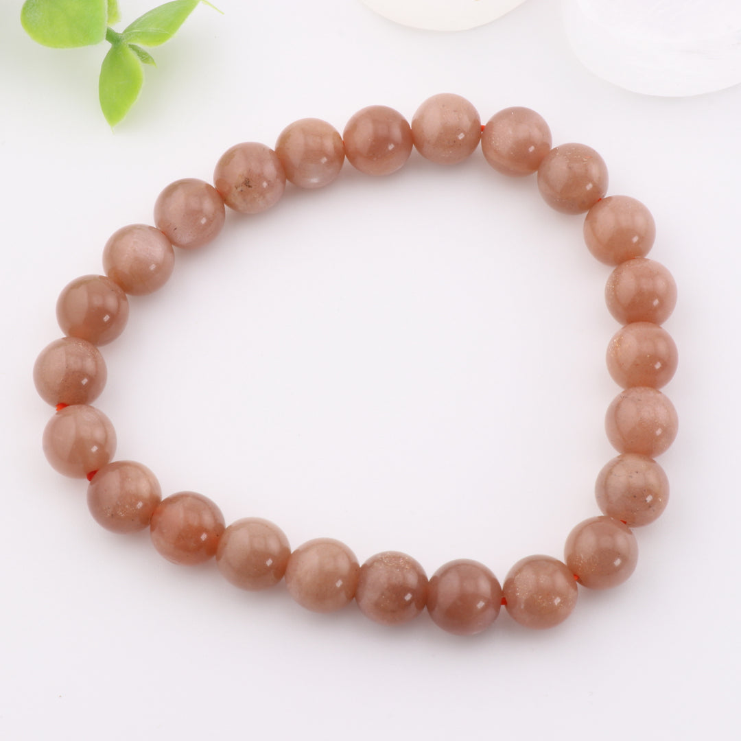 Pulsera de piedra lunar melocotón natural - Sin metal, 8 mm - Joyería de piedras preciosas místicas