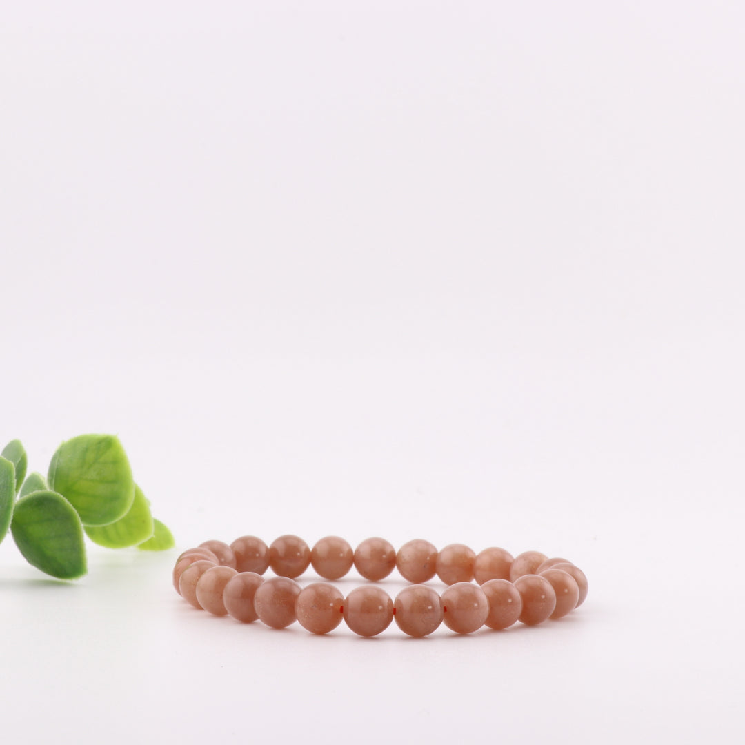 Pulsera de piedra lunar melocotón natural - Sin metal, 8 mm - Joyería de piedras preciosas místicas