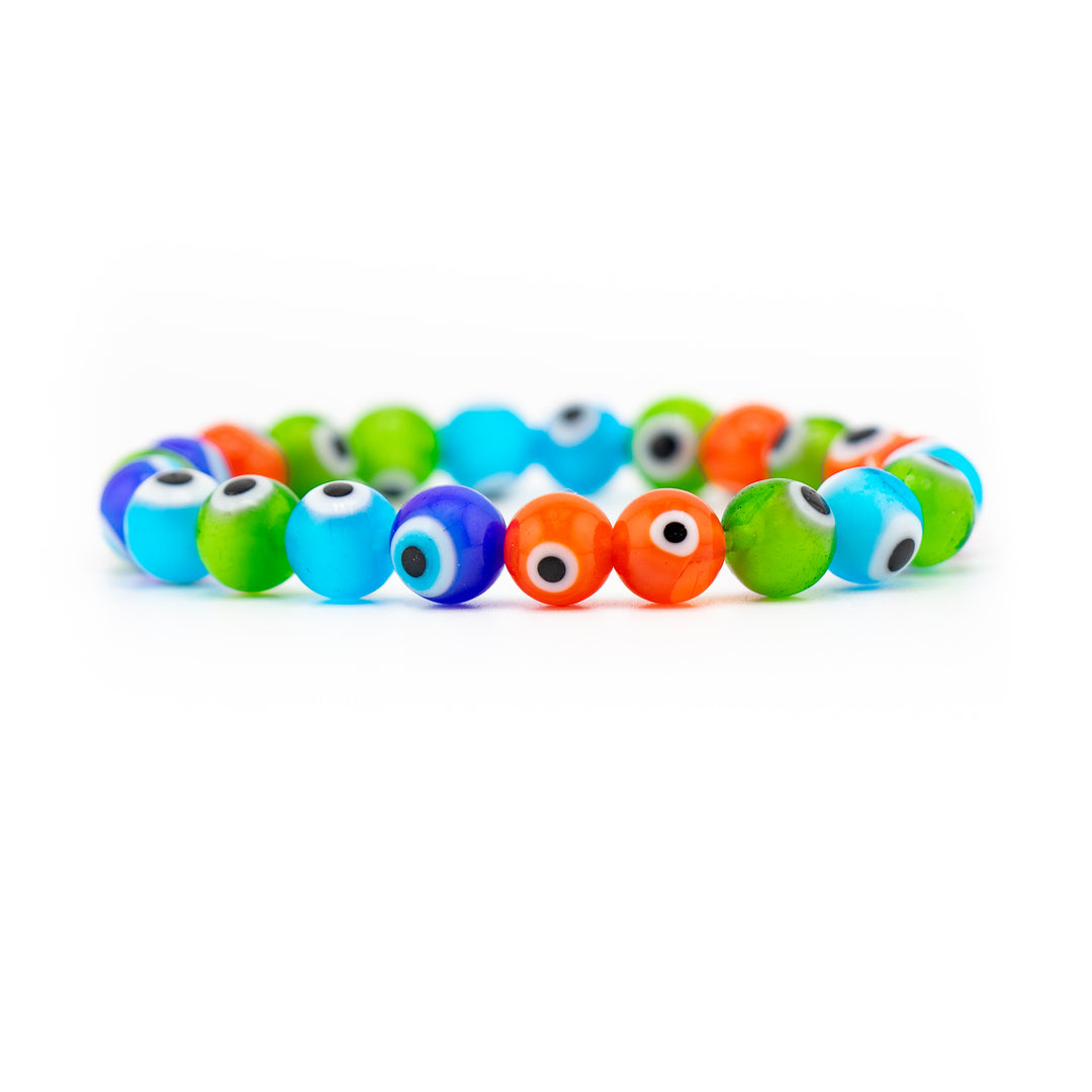 Multi-Colored Lampwork Glass Evil Eye/Nazar Bracelet, 8mm Beads - Charm & Protect