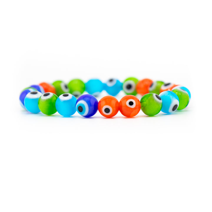 Multi-Colored Lampwork Glass Evil Eye/Nazar Bracelet, 8mm Beads - Charm & Protect