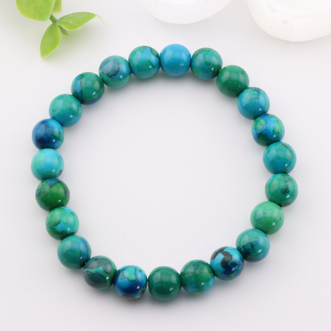 Pulsera de crisocola natural (sin metal, 8 mm) - Piedra de energía tranquila