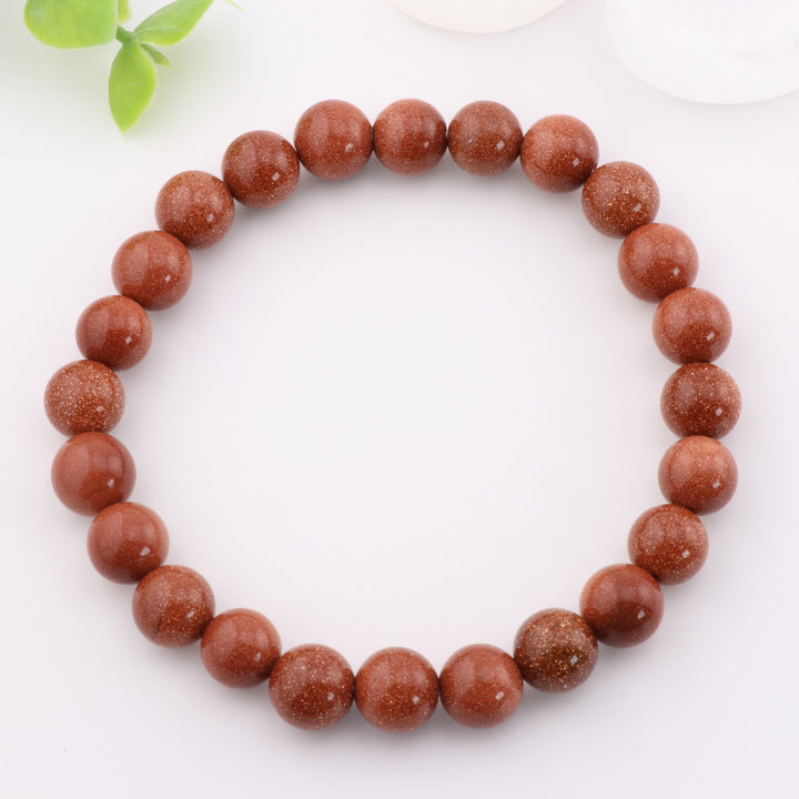 Bracelet en pierre d'or rouge - Sans métal, perles de 8 mm