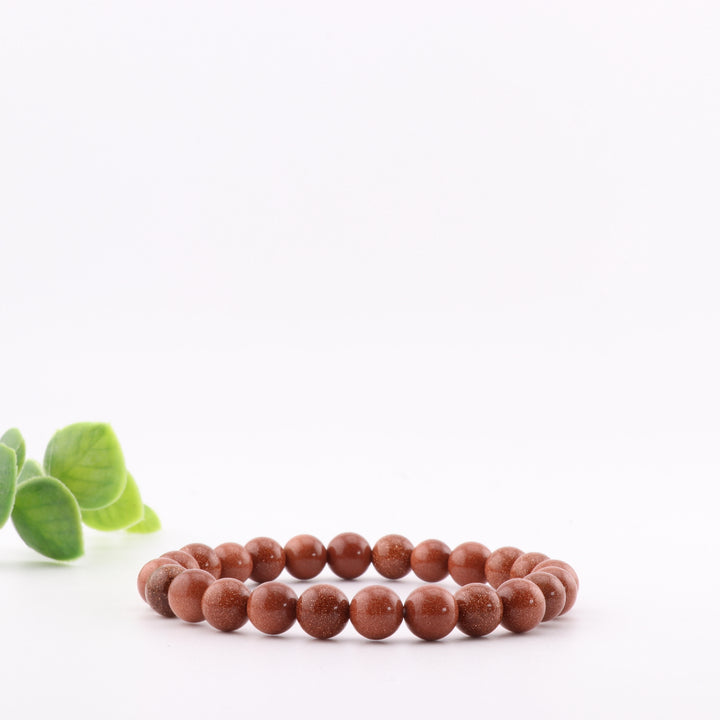 Bracelet en pierre d'or rouge - Sans métal, perles de 8 mm