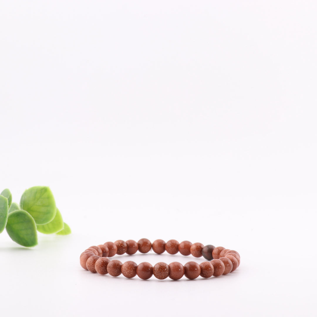 Pulsera de piedra dorada roja natural, cuentas de 6 mm sin metal: ¡refuerza tu energía! Accesorio de lujo.