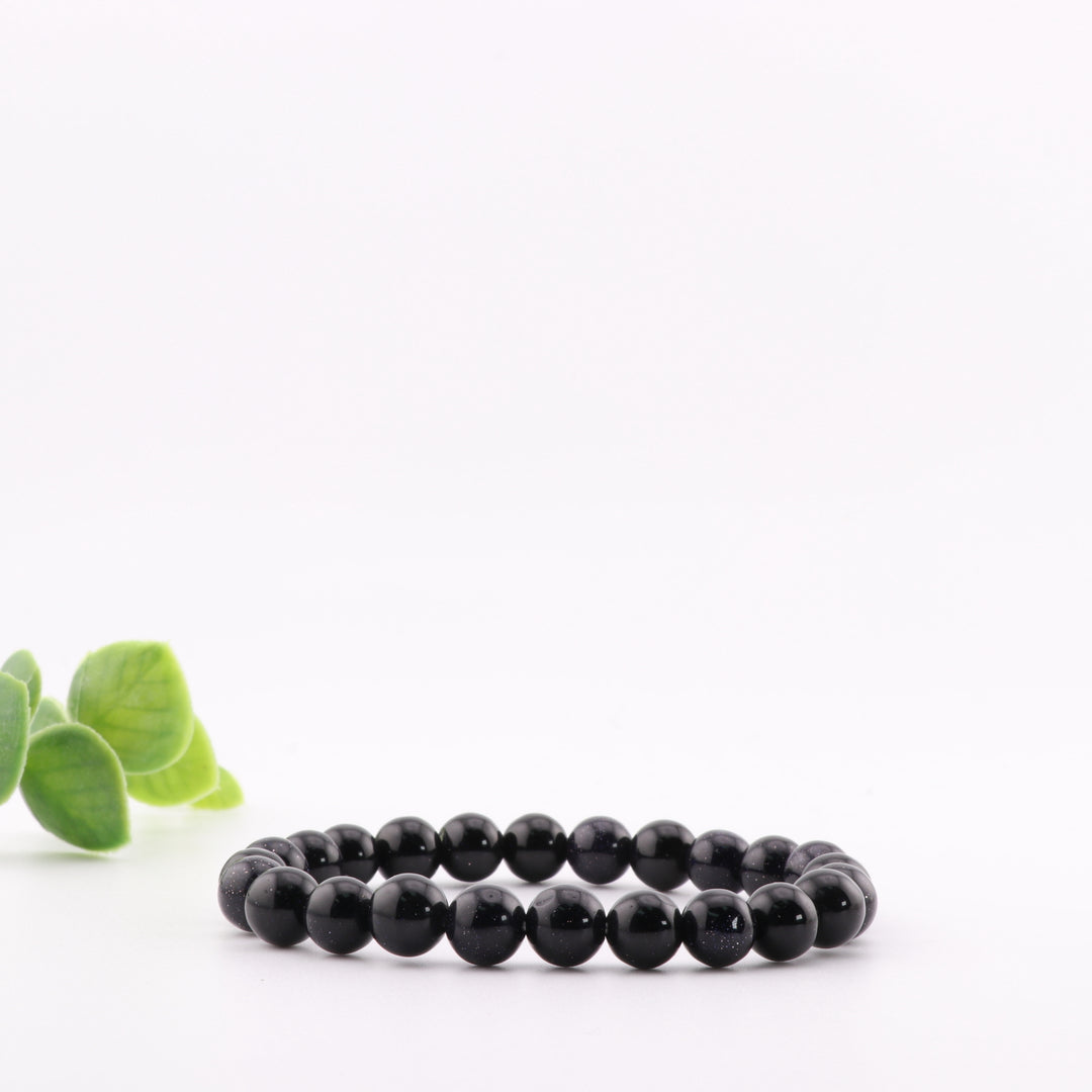 Bracelet en pierre naturelle bleue et or – Sans métal, 8 mm – Cosmic Spark Jewelry